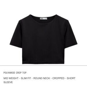 Zara Black Fitted Crop T-Shirt